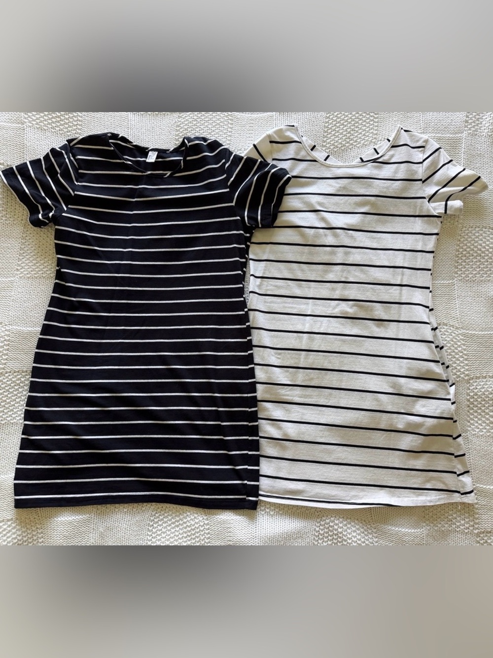 Striped Knit Tee Dress Duo - Black & White